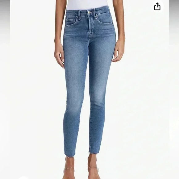 GOOD AMERICAN GOOD LEGS SKINNY JEANS WITH RAW HEM DARK BLUE JEANS SIZE 2/26 - Picture 1 of 5